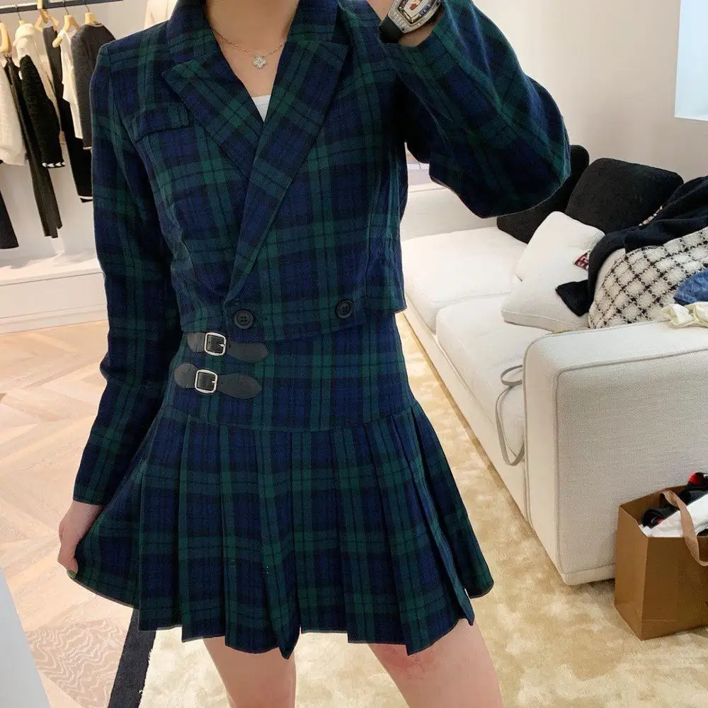 2019FW новые женские пиджак в клетку+ юбка-трапеция Женский Повседневный пиджак комплект с юбкой и футболкой комплект одежды комплекты из 2 предметов rmsx 9,26