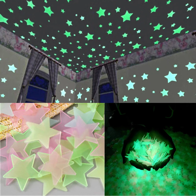 

100PCS 3D Star Wall Stickers Glow In the Dark Energy Storage Fluorescent Luminous on Wall Stickers Room Decor Pegatinas De Pared