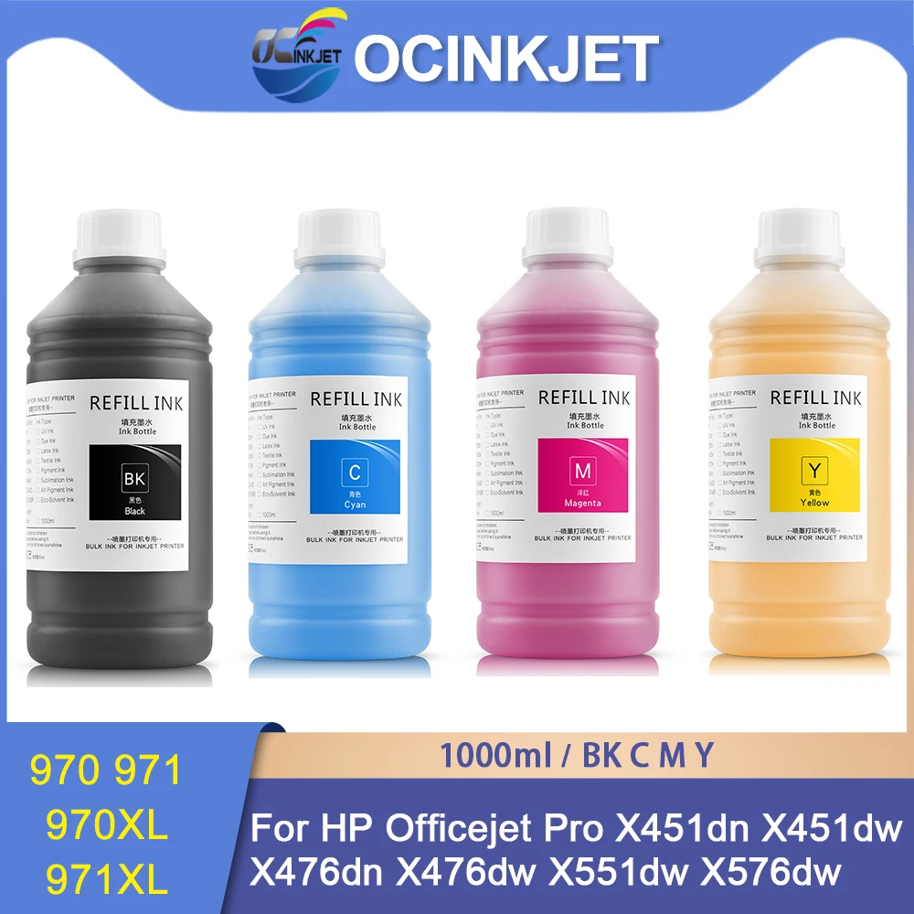 

1000ML/Bottle Pigment Ink For HP 970 971 970XL 971XL For HP Officejet Pro X451dn X451dw X476dn X476dw X551dw X576dw