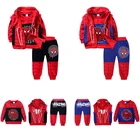 3 шт.компл. Disney, одежда для маленьких мальчиков и девочек, хлопковый спортивный костюм с рисунком, Человек-паук, куртка с капюшоном + футболка + штаны, детские спортивные костюмы