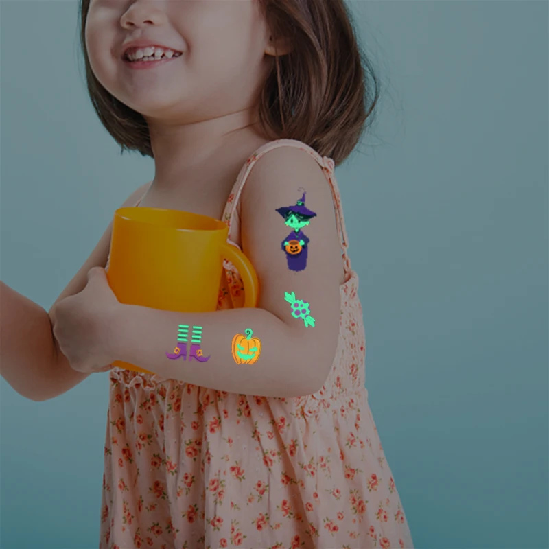 

Halloween Party Decor Luminous Tattoo Sticker Horror Realistic Blood Wound Scar Terror Ghost Bat Pattern Body Stickers Kids Gift