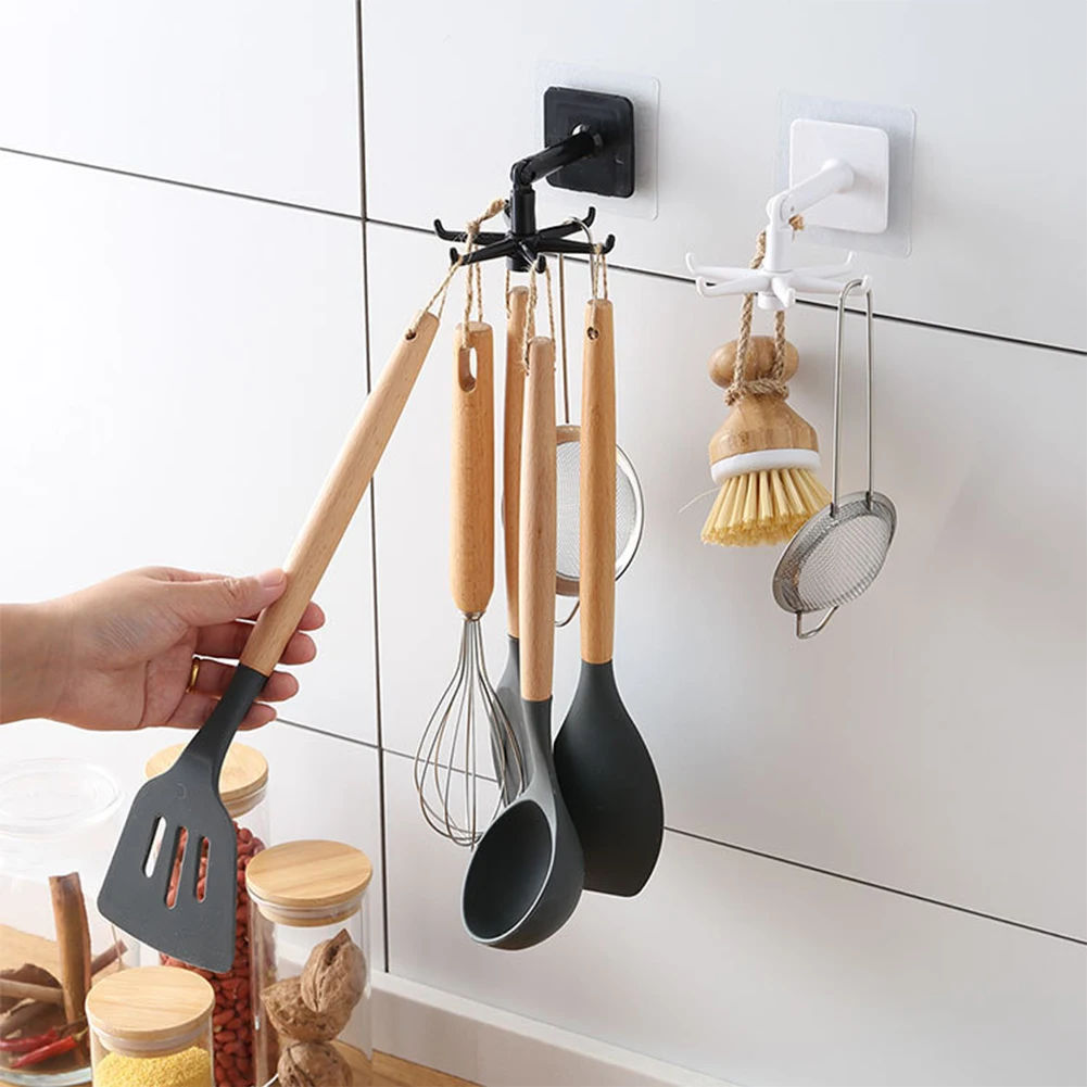 

360 Degrees Rotating Hook Kitchen Accesorios Storage Bathroom Organizar Storage Rack Rotated Holder Wall Mounted Hanging Hooks