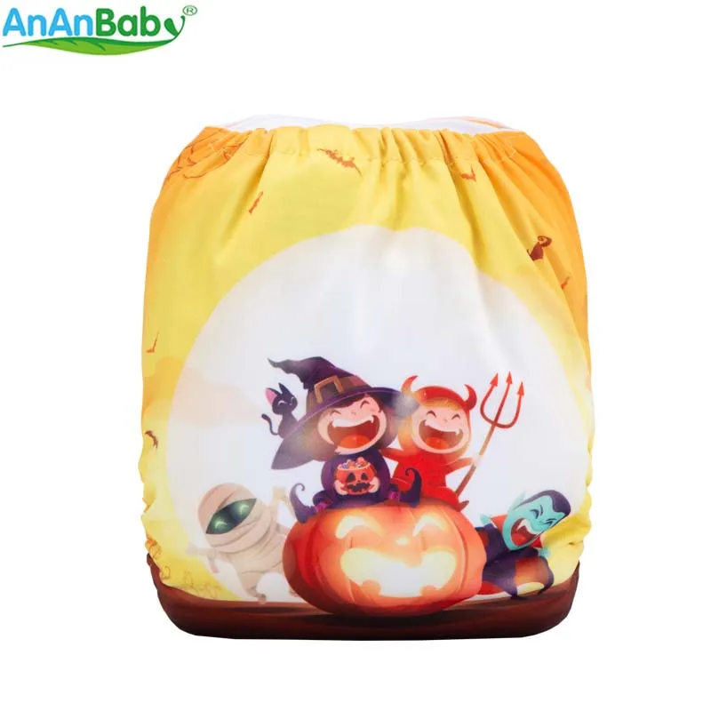 {AnAnBaby} Новое поступление, тканевые подгузники с принтами на Хэллоуин и Рождество, многоразовые и моющиеся детские подгузники с принтами на праздник