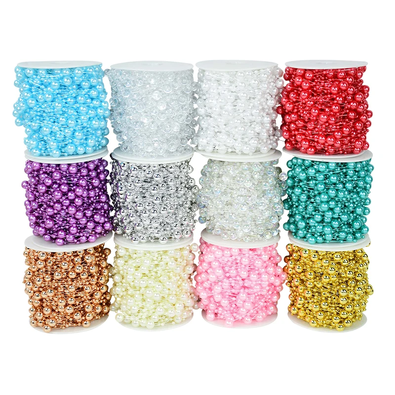 

30M Hot sell 8+3mm Fishing Line Artificial Pearls Beads Chain Garland Flowers Bridal Tiara Wedding Decor Event Party Supplies
