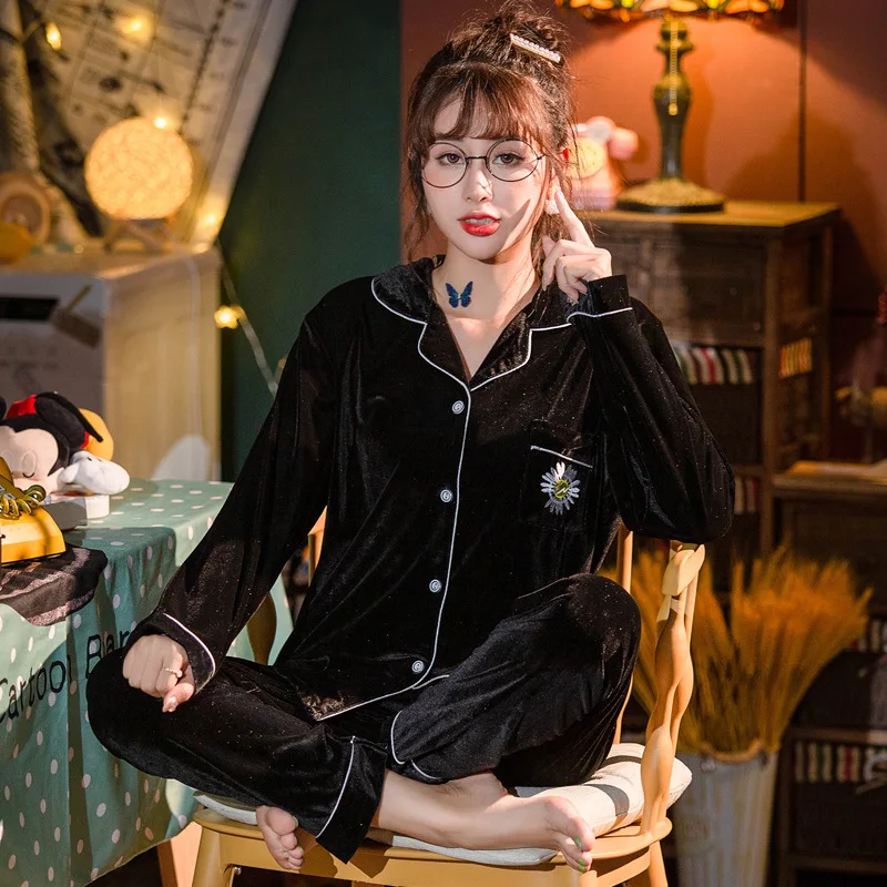 

SLPBELY Pleuche Women's Pajamas Home Clothes Set Velvet For Women Sleeping Long Sleeve Casual Wear Nightwear Homewear Nightsuit