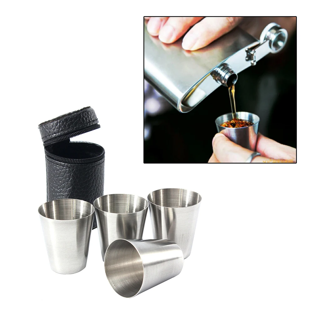 4Pcs/Set Travel Outdoor Practical Stainless Steel Cups Shots Set Glasses For Whisky Wine 30ml Portable | Дом и сад