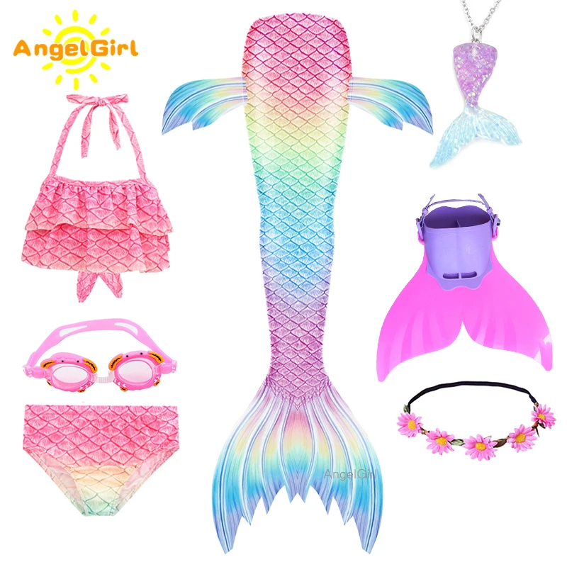 angelgirl 2021 kids mermaid tails bikini bathing children suit swimsuit with monofin for girls princess costume swimmable suit free global shipping