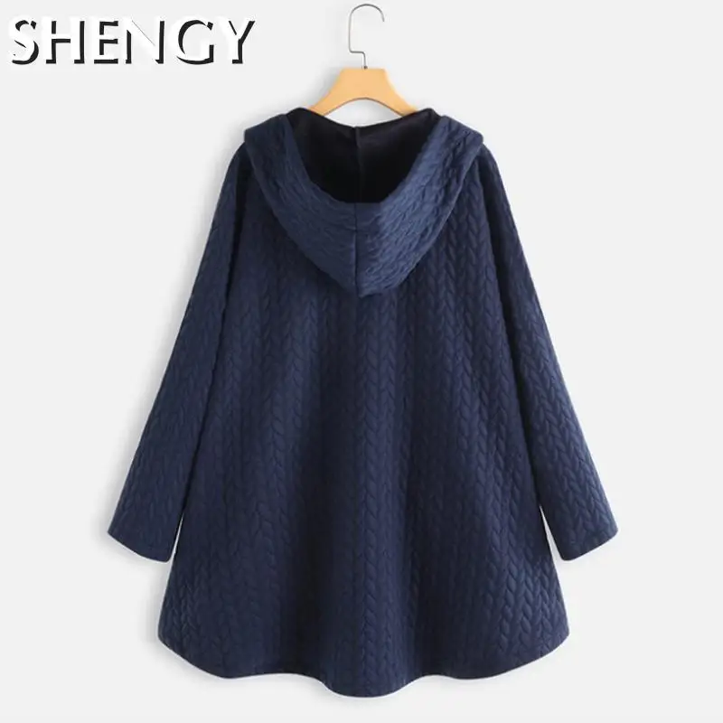 

Winter New Women's Hooded Coat Ladies Leaf Floral Print Warm Jacket Long-Sleeved Jacket Plush Breaststroke Pocket Femal Coats