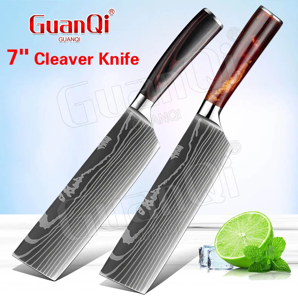 

7 in Kitchen Chef Knife Cleaver Knife Meat Chopping Cleaver Slicing Vegetables Chef Knife Damascus Laser Pattern Kitchen Knives