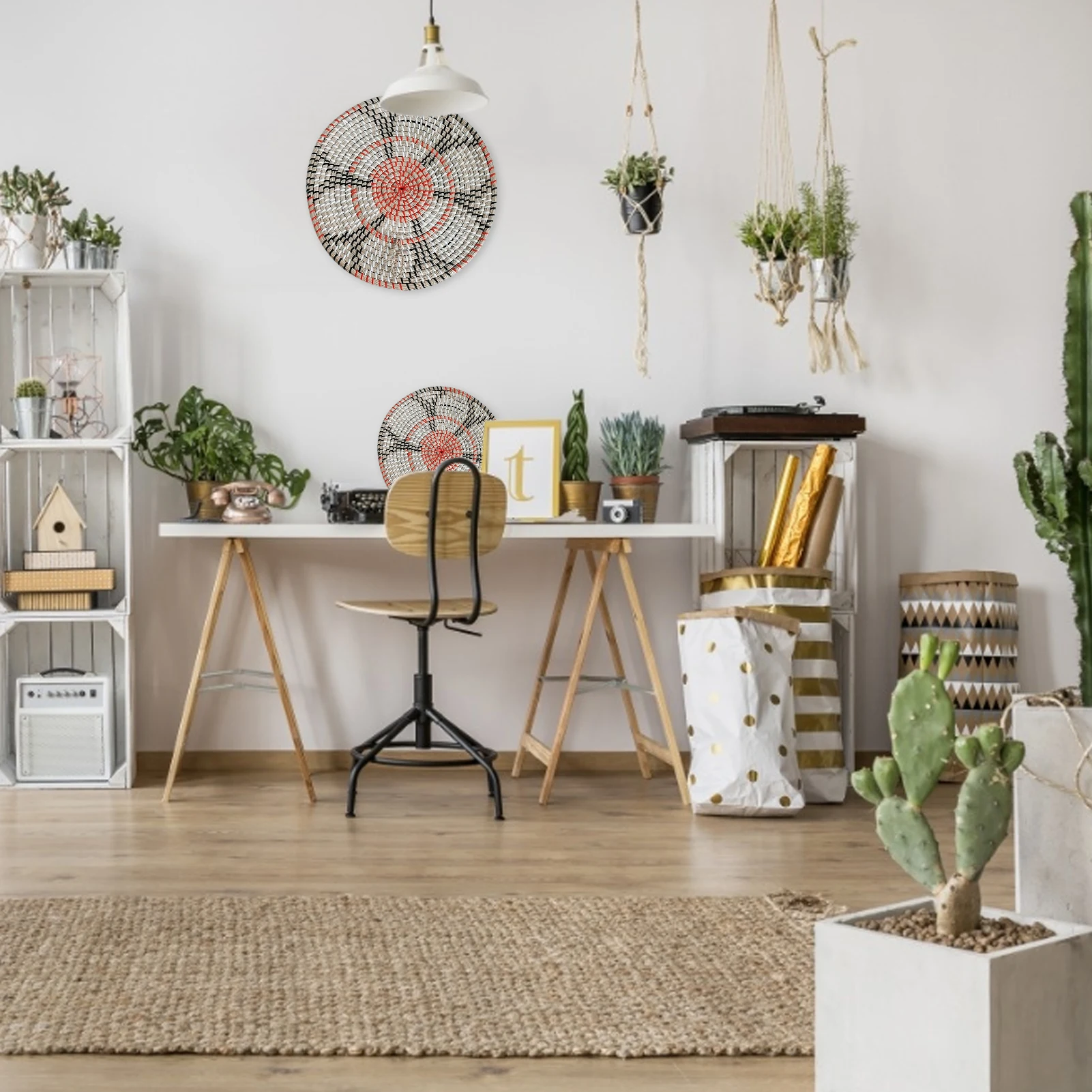 

Straw Woven Placemat Insulation Pad Boho Woven Trivet Handmade Placemat Wall Art Hanging Rattan Plate For Wall Decoration