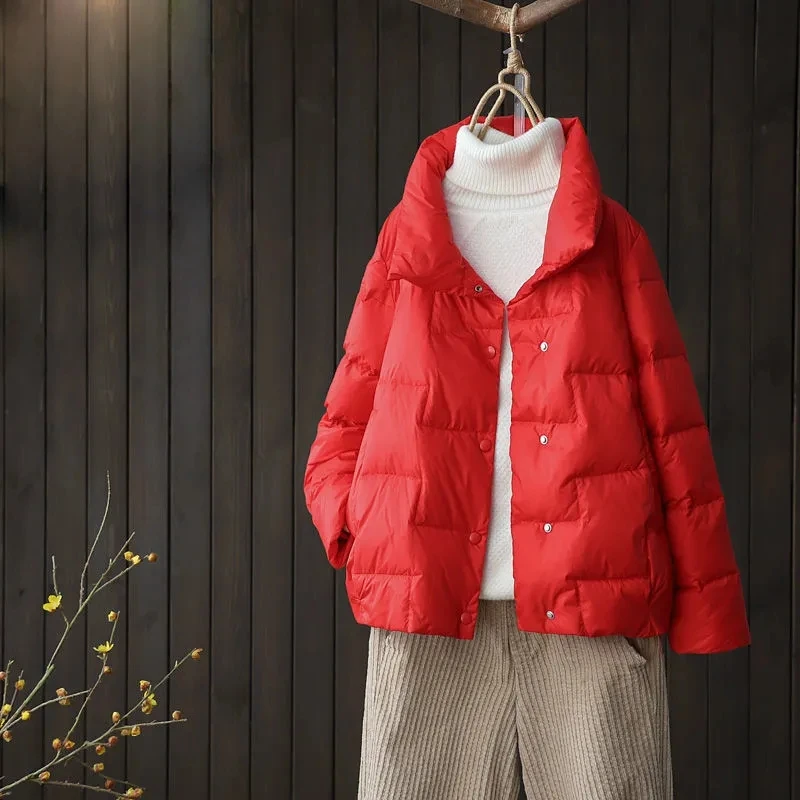 

2021 осенние пальто на белом утином пуху, женские зимние куртки, легкий пуховик с воротником-стойкой, парки, Женская Повседневная Верхняя одежда