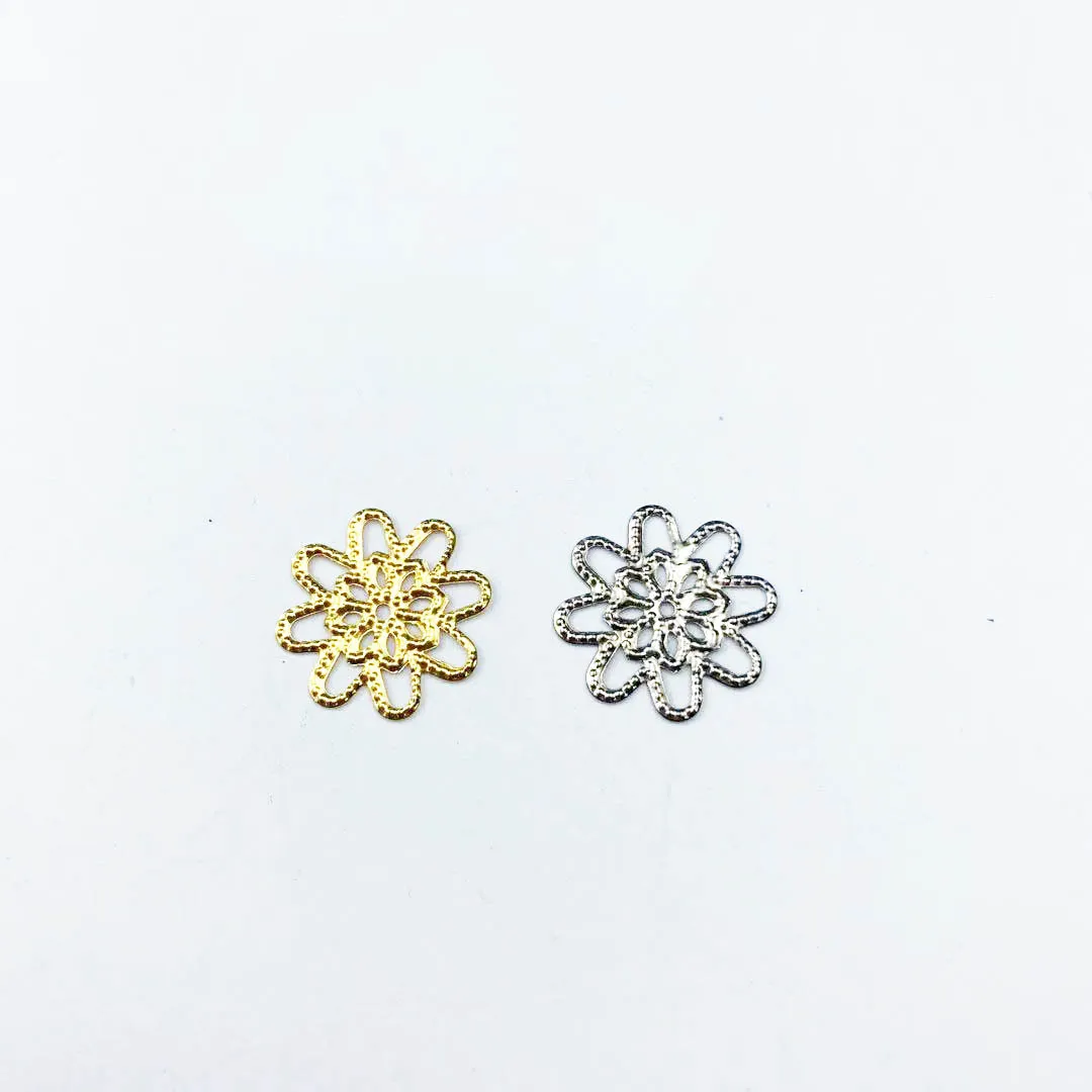 

50pcs 18mm Metal Flower Filigree Wraps Connectors Crafts Gift Decoration DIY Cosplay Bridal hair accessories Wholesale Charms