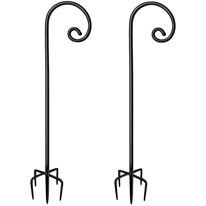 

63 Inch Outdoor Shepherd Hook for Hanging, Adjustable Heavy Duty Bird Feeder Pole for Solar Lanterns Planter, 2 Packs