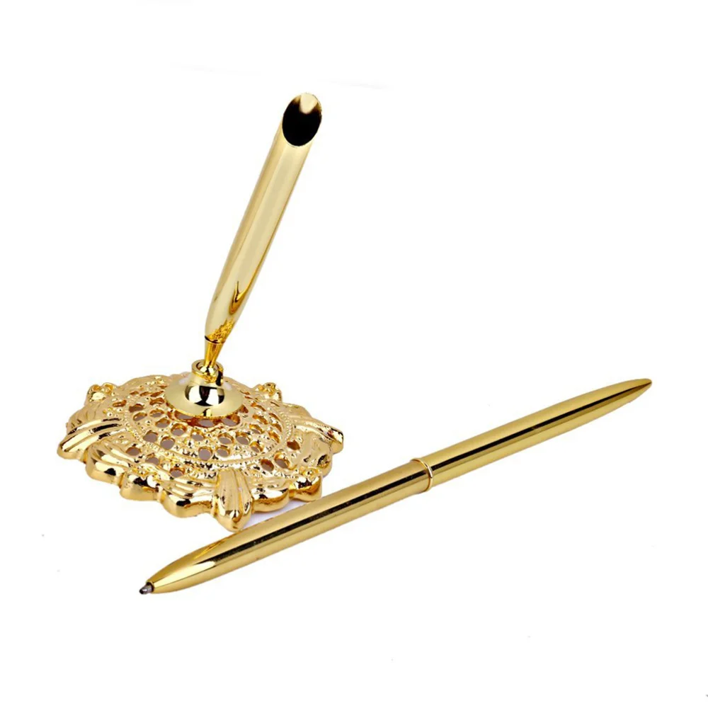 

Wedding Bridal Signing Pen with Hollow Round Pen Holder (Golden)