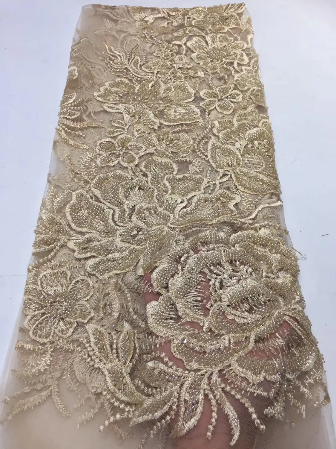 

Lurury Wedding Lace Handmade Beaded African Lace Fabrics High Quality Nigerian Lace Fabric for Dresses