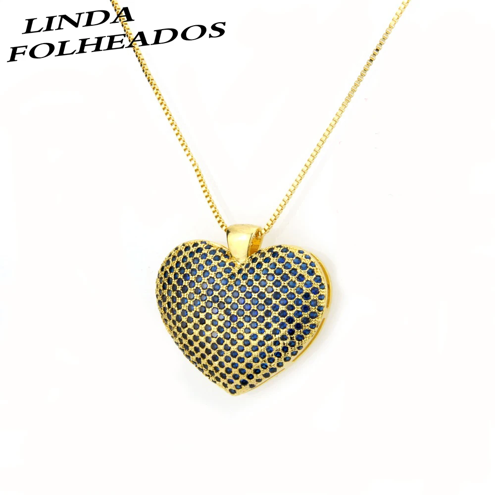 Цепочка с кулоном в форме сердца Женская ожерелье под золото и медь 3 фианитами