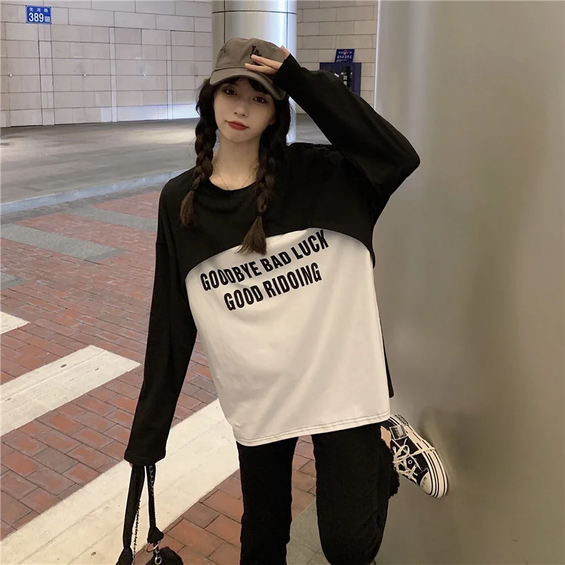 

2021 New Fake Two Pieces Spring and Autumn Thin Loose Jum