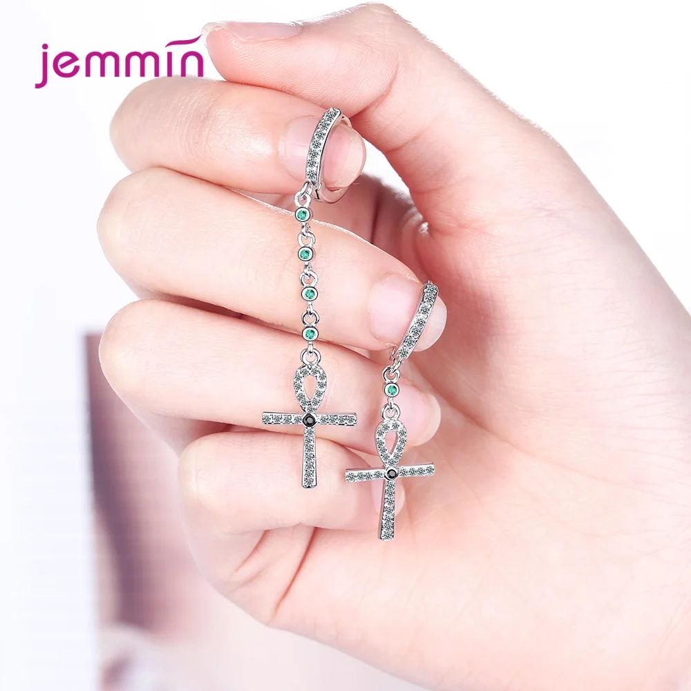 

Top New Asymmetry Zircon Long Tassel Cross Earrings Women 925 Sterling Silver Hoop Earring Lady Anniversary Engagement Gift
