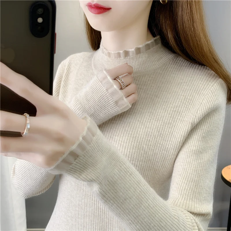 И Зимний новый свитер Женская Облегающая рубашка Женский пуловер с кружевом