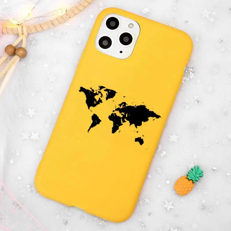 

World map travl airplane pattern Phone Case Candy Color Yellow for iPhone 11 12 pro XS MAX 8 7 6 6S Plus X 5S SE 2020 XR