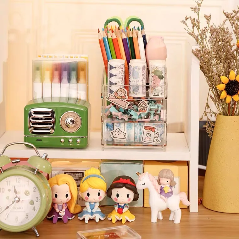 

4 Grids Rotation Desktop Stationery Storage Box Hand Book Tape Pen Holder Office Supplies Accessories Organizer Creative Shelf