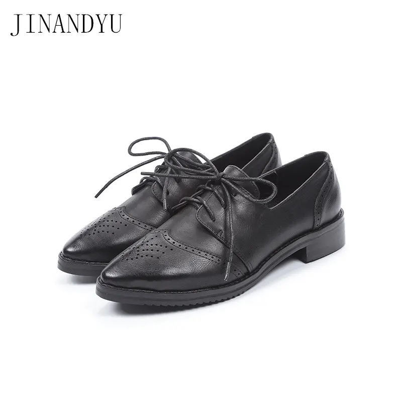 Leather Flat Shoes Women British Style Brock Carved Flatshoes Zapatos Retro Casual Spring Autumn Fashion New Women Platform Shoe