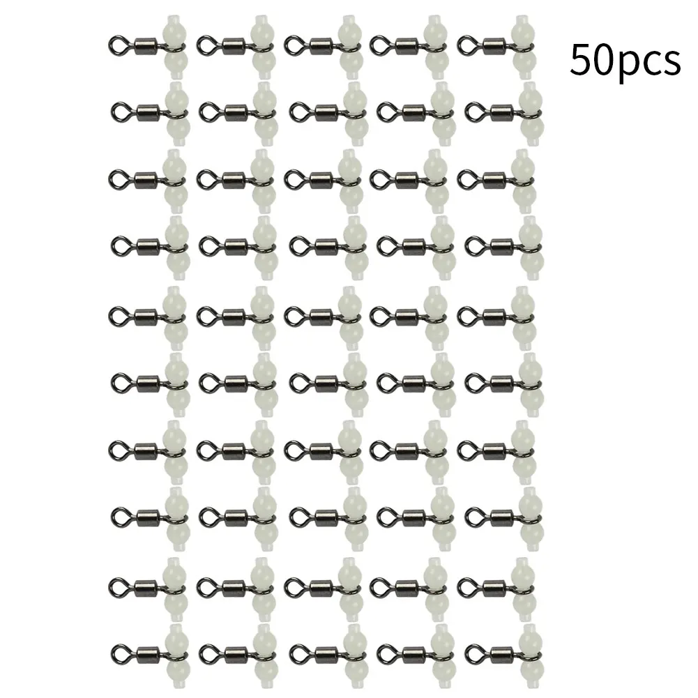 

Fishing Rolling Swivels Luminous T-Shape 3 Way Crossline Fishing Line Hook Connector 50PCS Fishing Connector Pin Bearing Rolling