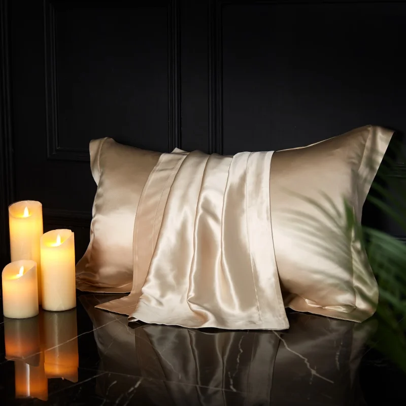 

Champagne 22 Momme Bright Fabric Double-sided Silk Pillowcase 100% Mulberry Silk Sleep Pillow Case Satin Pillow Shams 48X74cm