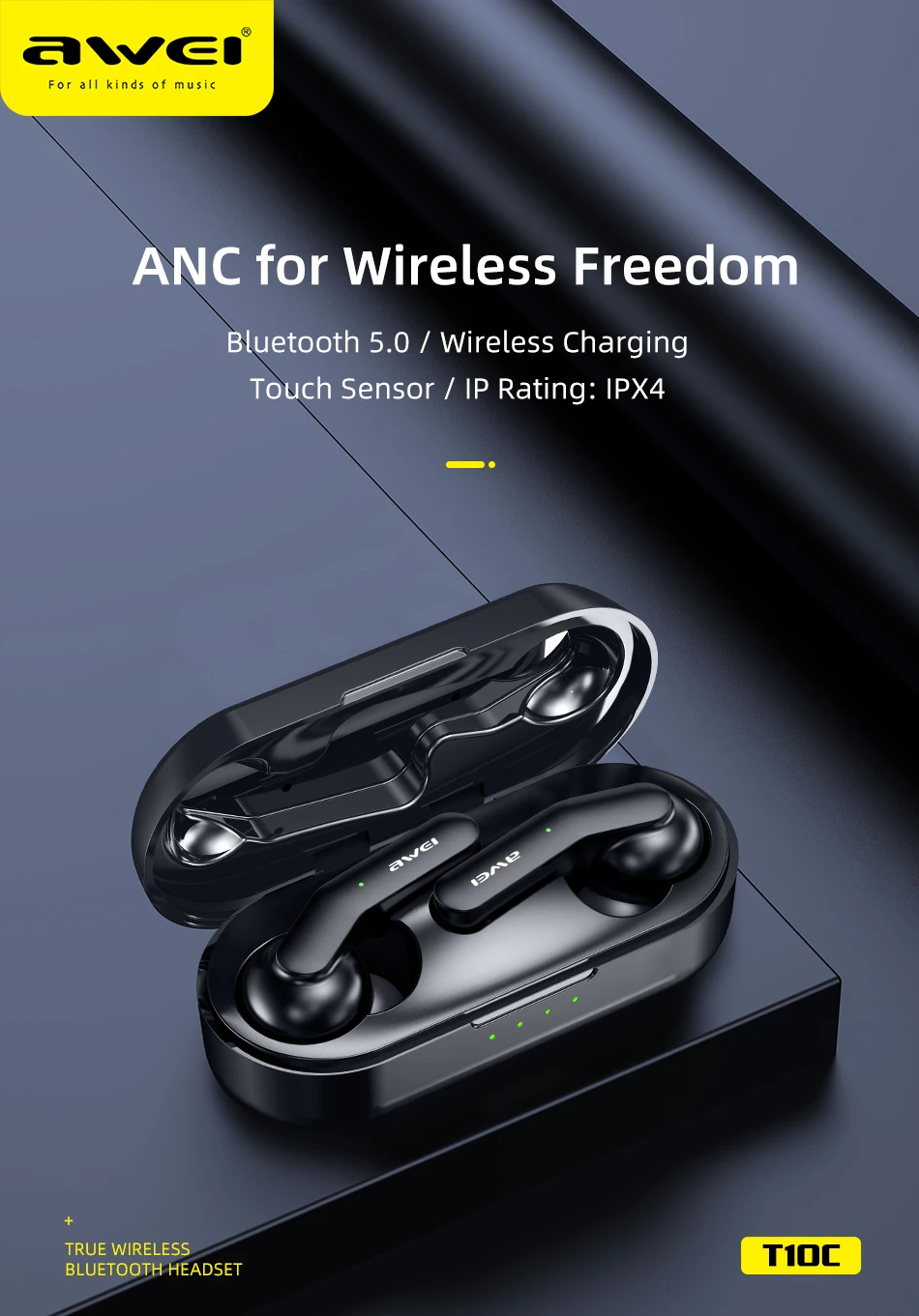 AWEI TWS Bluetooth V5.0 настоящие беспроводные наушники для зарядки с двойным микрофоном шумоподавление HiFi 6D бас игровая гарнитура сенсорное управление Качественные Наушники с микрофоном звук чистый и басс
