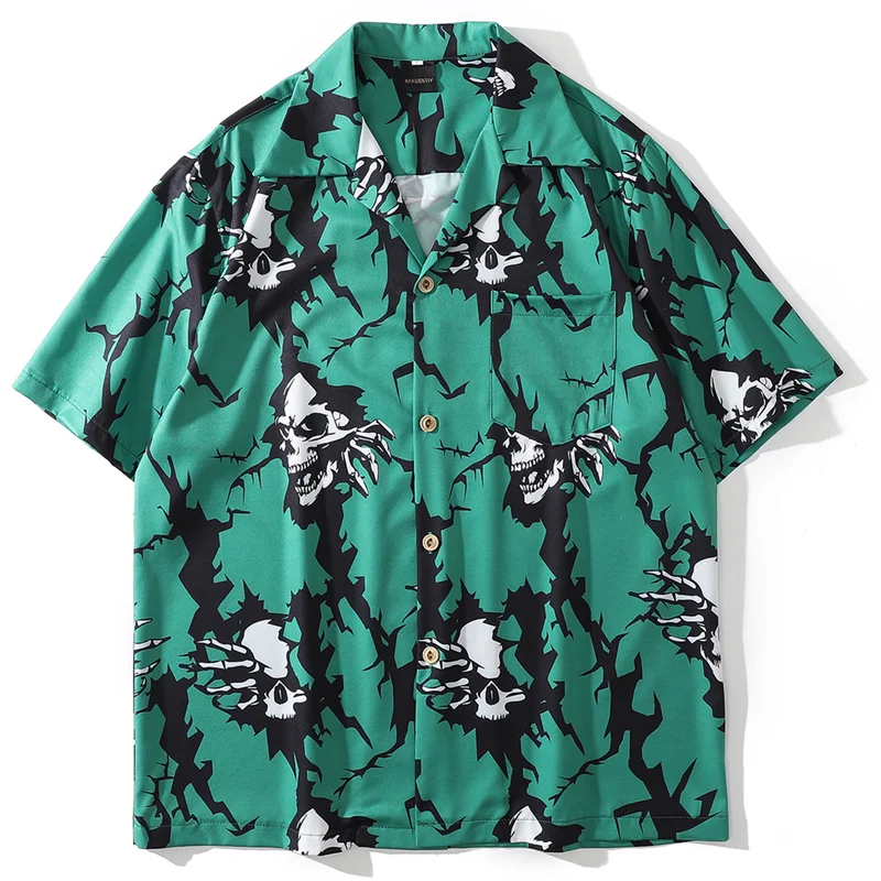 Hawaiian Shirts Männer Sommer Kurzarm Hip Hop Streetwear Harajuku Gothic Punk Schädel Gedruckt Mode Strand Taste Up Shirts