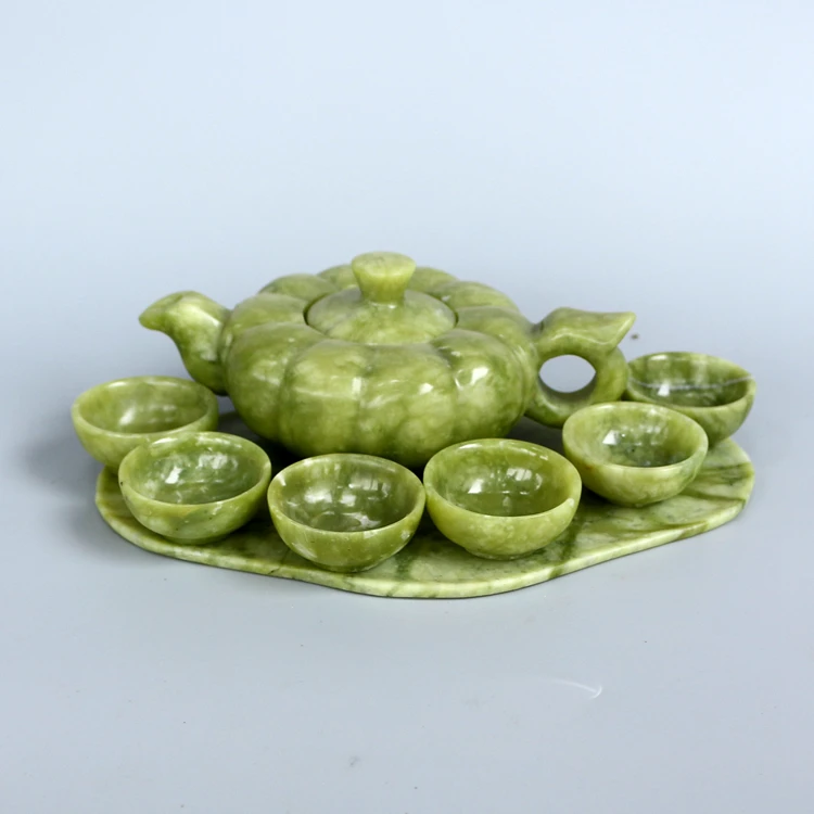 

Chinese Hand-Carved Jade Natural Jade Lantian Jade Teapot Tea Set Household Set