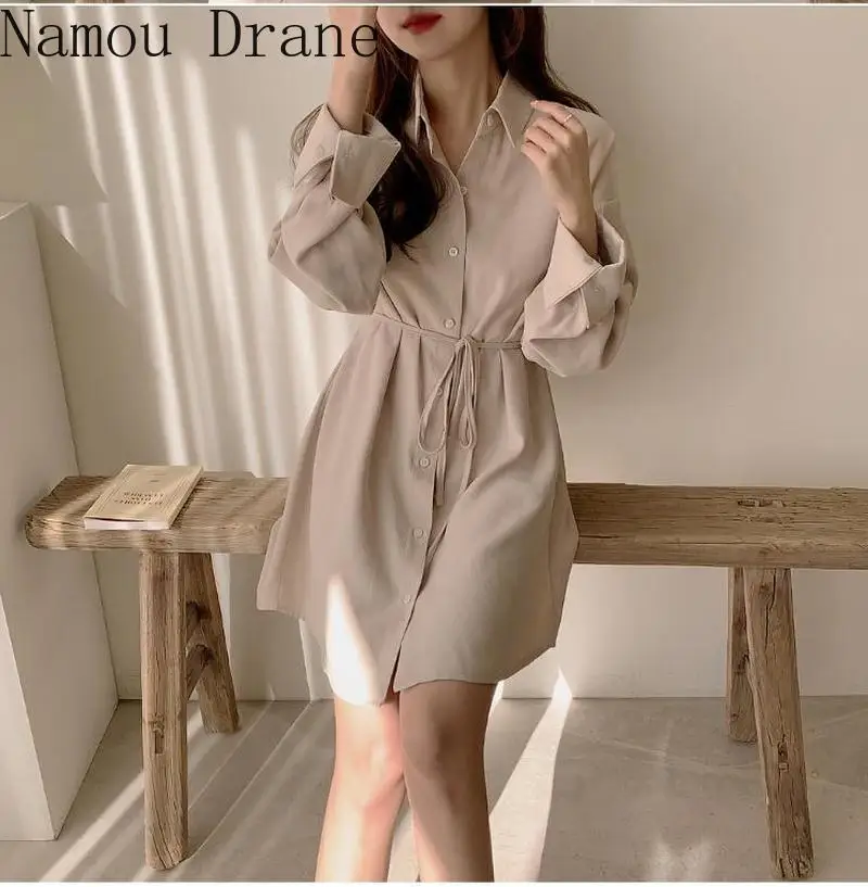 Платье-рубашка в Корейском стиле + жилет с V-образным вырезом кружевной Женский