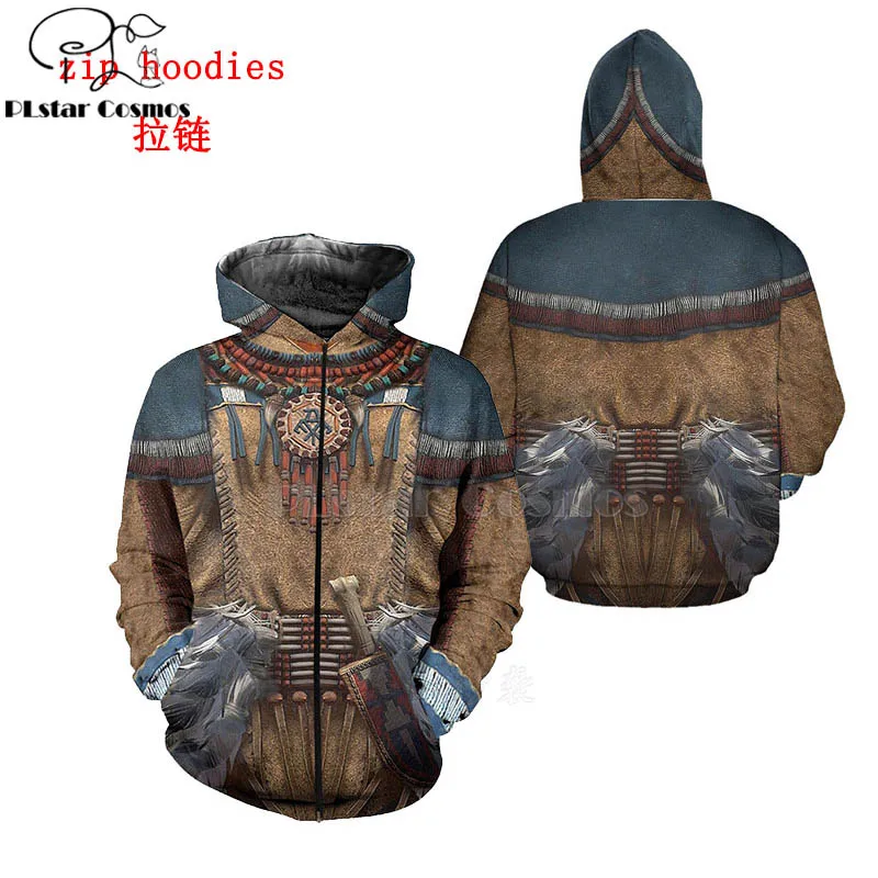 zip hoodies PLstar Cosmos Native Indian 3D hoodies/sweatshirts print Autumn winter Men/women's slim long sleeve streetwear - Color: zip hoodies