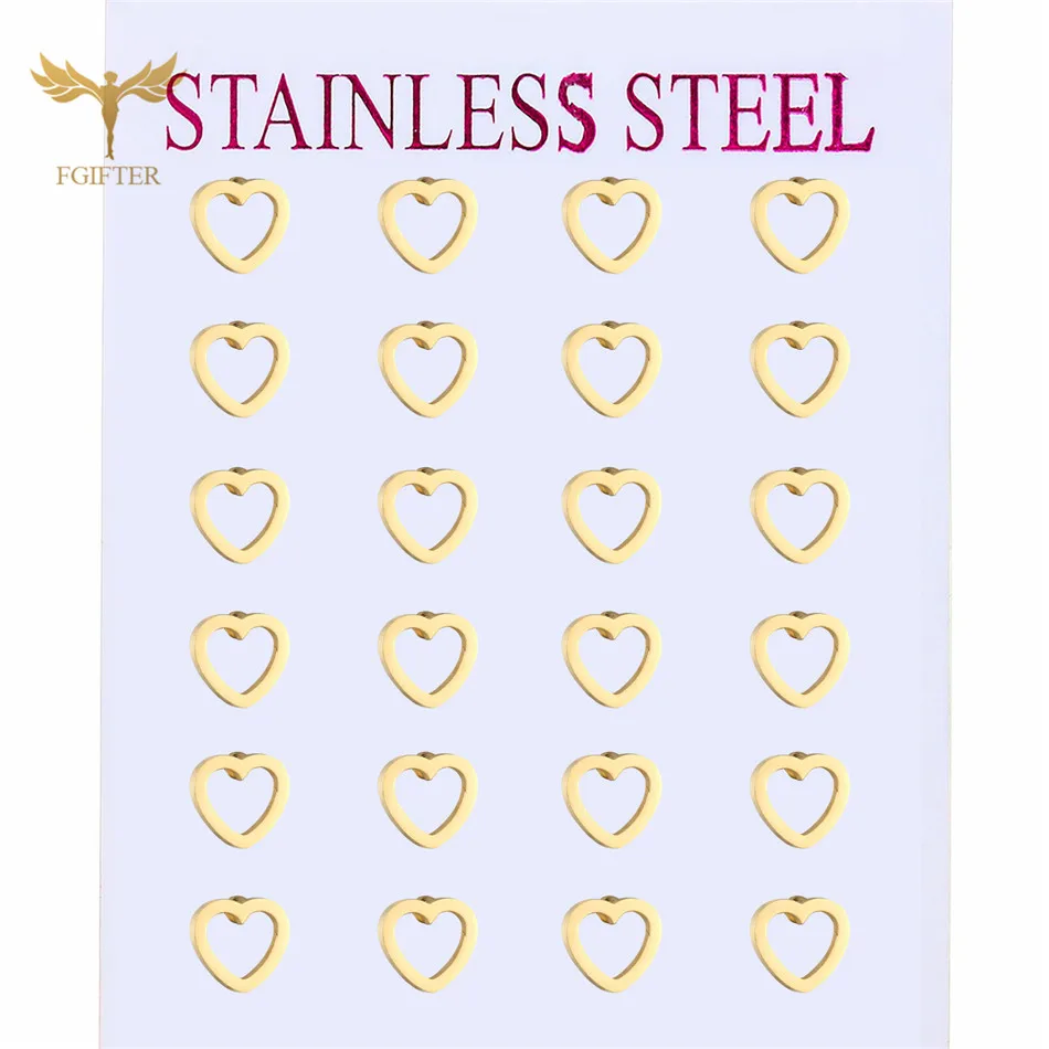 

Wholesale Romantic Hollow Heart Earrings Accesories for Women Jewelry Gold Stainless Steel Ear Piercing Studs pircing lengua