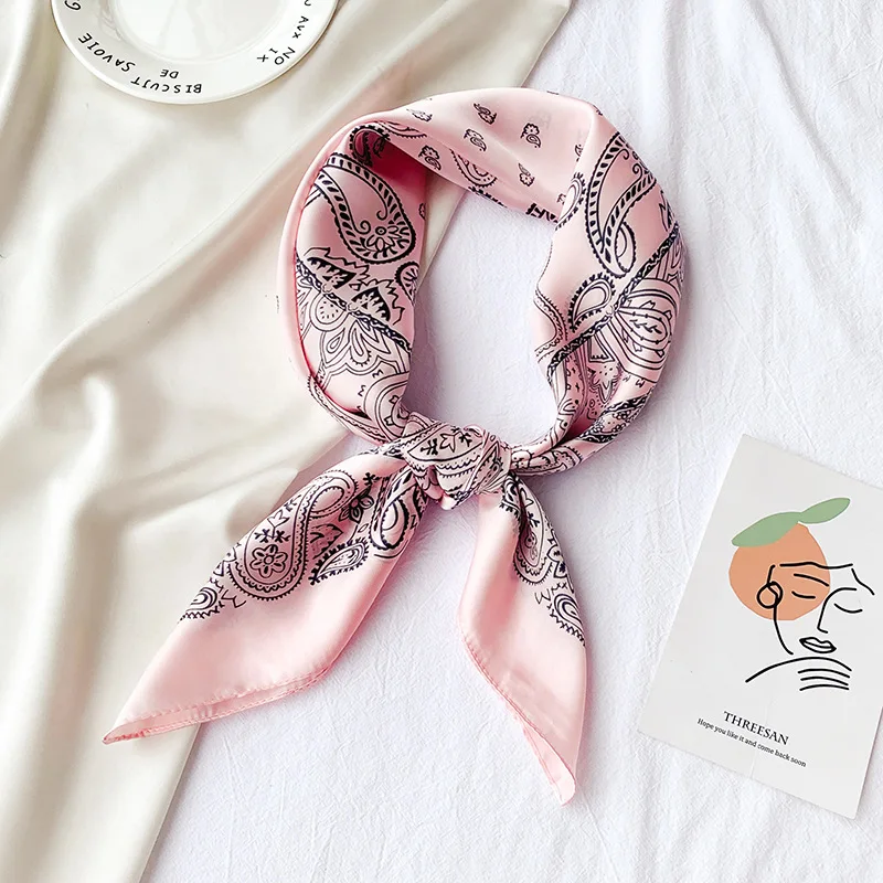 

70*70cm Satin Chiffon Scarf Women French Style New Simulation Silk Cashews Square Scarf Gift Hair Neck Decorate Shawl Wrap