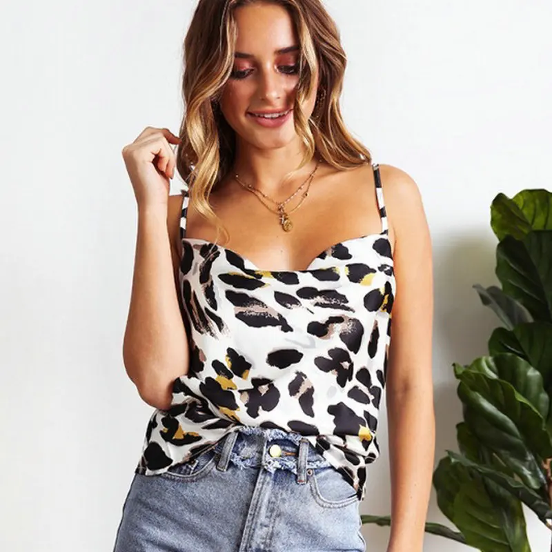 Женский Атласный топ на бретелях-спагетти с леопардовым принтом | Женская одежда