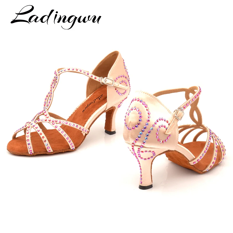 Женские атласные туфли Ladingwu для латиноамериканских танцев серебристо-серого