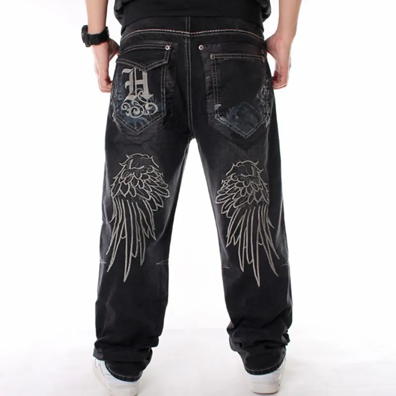 

Мужские шаровары для уличного танца, модные черные свободные джинсовые брюки с вышивкой, общий костюм, мужские джинсы Rap в стиле хип-хоп, 30-46