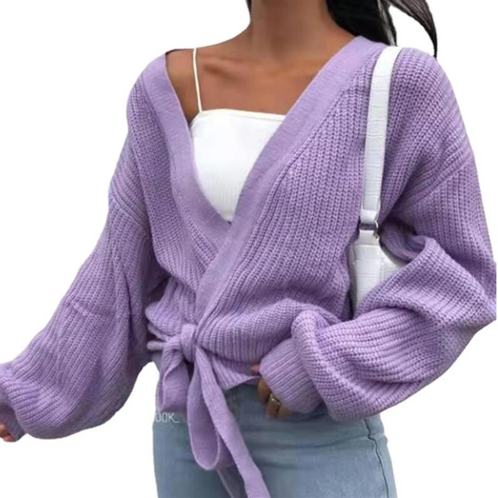 

Women's Casual Solid Color Kintted Jacket Loose Top Coat Outdoor Slim-Fit Sweater Lace-Up Knitted Cardigan Office