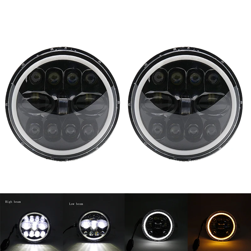 55W Headlight Black Пара ходовых огней 40 Вт 80 Вт 75 Вт Автомобильные светодиодные H4 7 дюймов автомобильные аксессуары ангельские глазки H4 светодиодные фары для Лада Нива 4X4 УАЗ Хантер JK TJ - Цвет: 55W Headlight Black