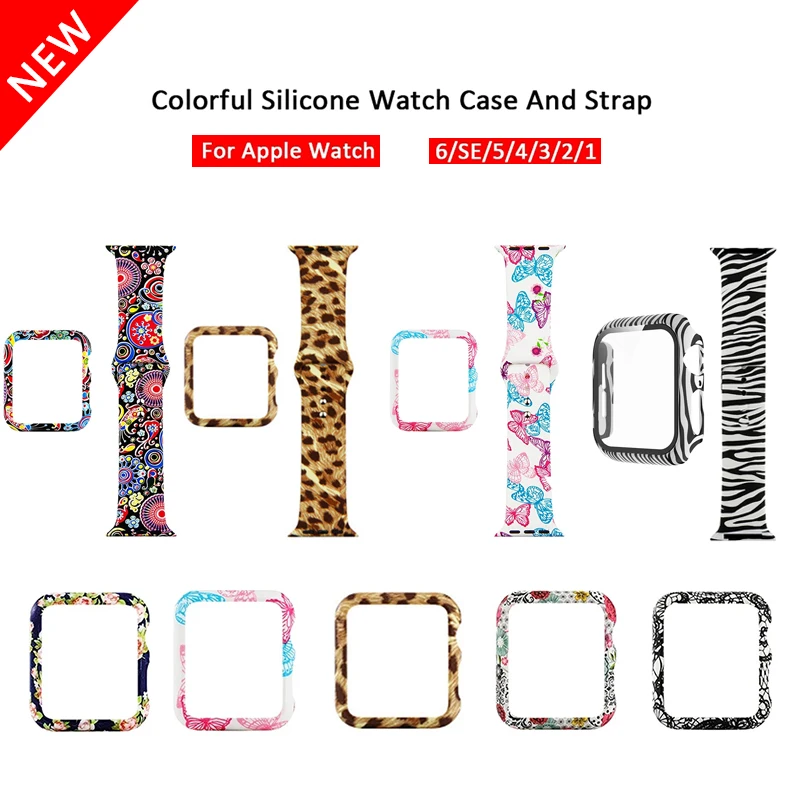 

Colorful Silicone Watch Case Painted Silicone Strap for Apple Watch 6 SE / 42MM 5/4 44MM, Accessories for Iwatch 3/2/1 38MM 40MM