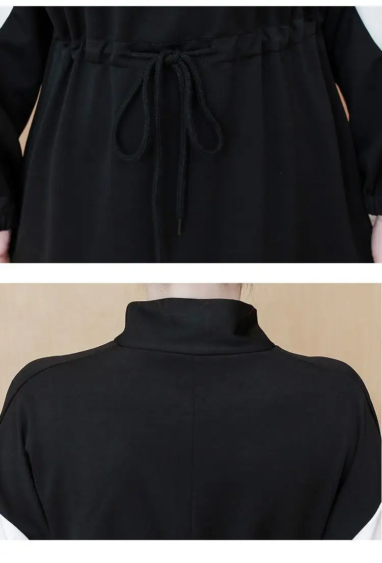 

4XL 5XL 2019 Casual Loose Waist Tie Zipper Dress Winter Large Size Women Dress Autumn Turtleneck Long Sleeve Plus size Dress