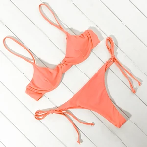 Купальник женский с чашками пуш-ап, комплект для плавания из двух предметов, стринги, купальный костюм, пикантное бикини, 2021