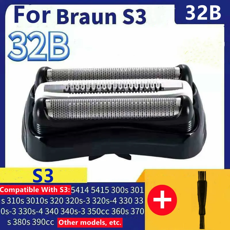 New 32B Black Shaver Foil & Cutter Shaver Head for Braun Series 3 360s-4 360s-5 370cc-4 380S-4 390cc-4 Cassette Mesh Grid