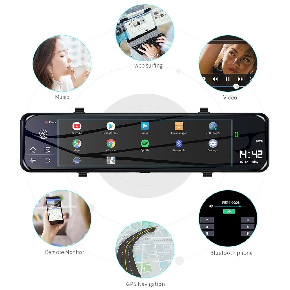 Зеркало-видеорегистратор Автомобильный регистратор с 12 дюймовым дисплеем 4G Android
