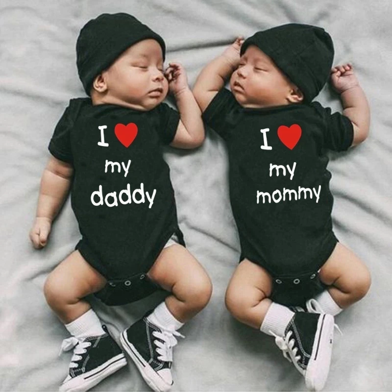 

I Love My Daddy Mommy cute Boys Girls Romper Infant Cotton Toddler Body Baby Short Sleeve Jumpsuit Clothes Twin Baby Clothes