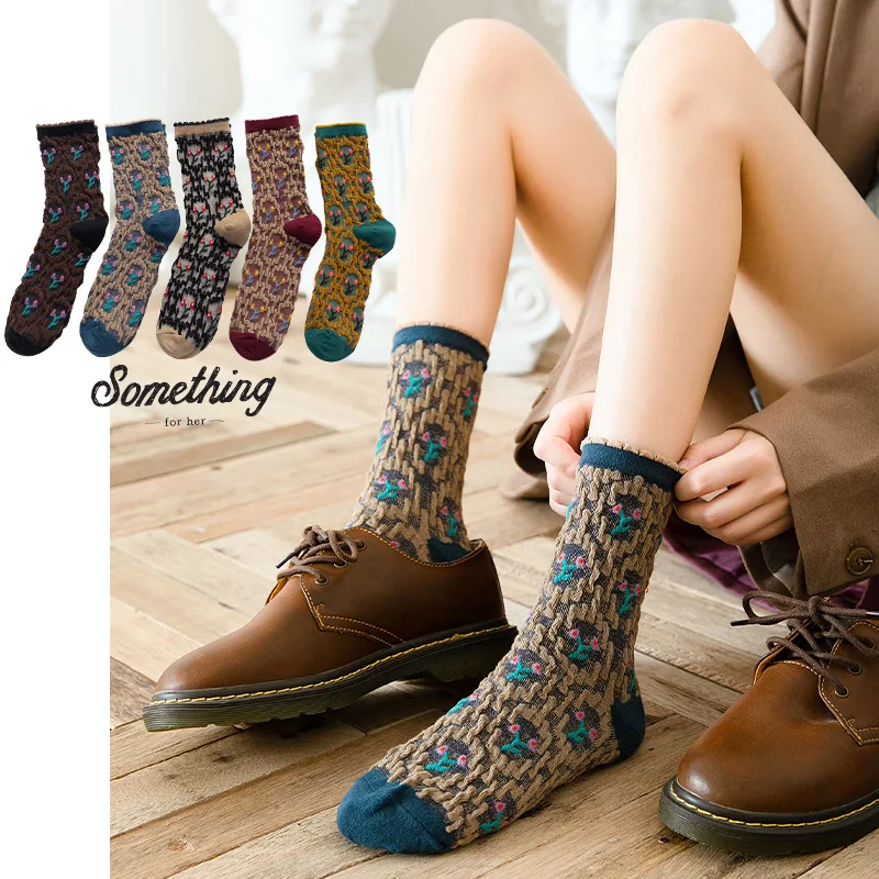 

Модные женские носки на весну и осень, хлопковые женские носки с японским цветком