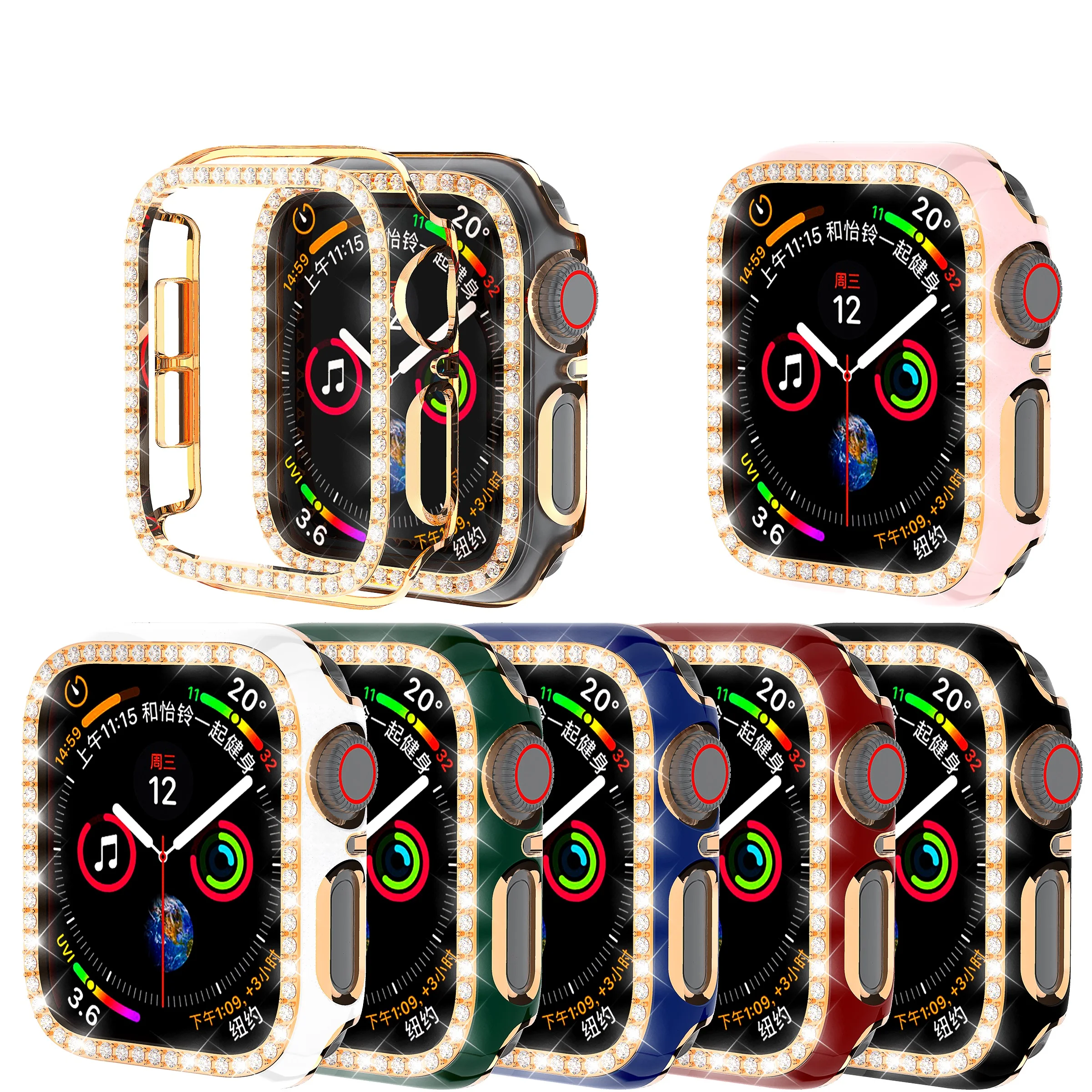 

iWatch 6D Dazzling Carving PC Single Row Diamond Protective Case For Apple Watch 6 5 4 3 2 1 38mm 40MM film For iWatch 44mm 42MM