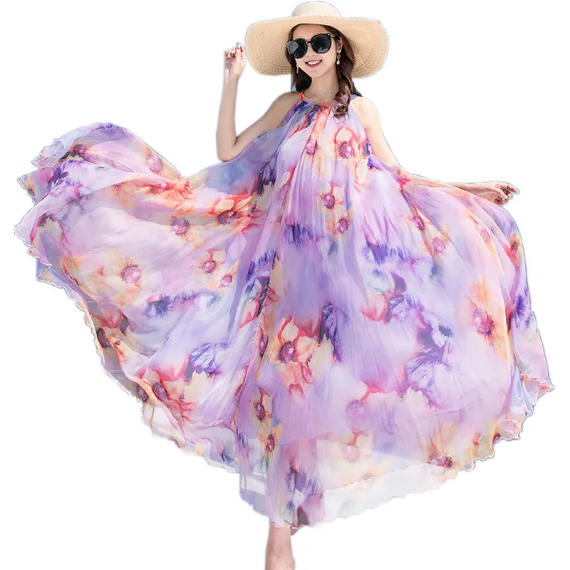 Женское платье макси в стиле бохо Летнее Длинное без рукавов на тонких