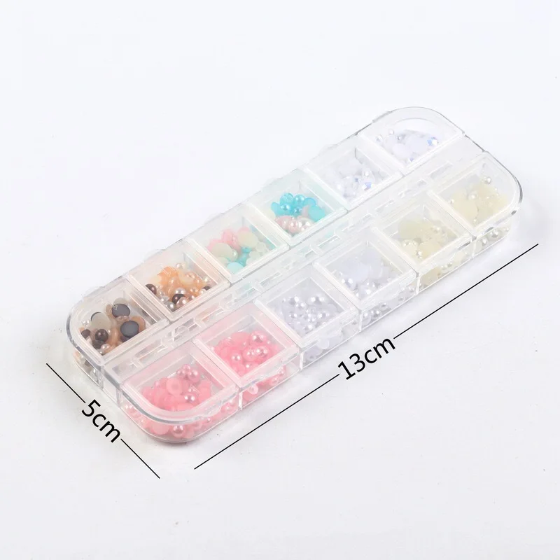 Белые жемчужины для дизайна ногтей AB 12 сеток украшения смешанные размеры